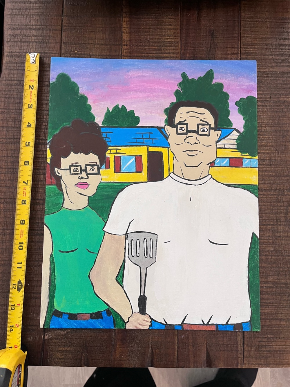American Gothic King Of The Hill Hand-Painted Art Canvas Hank Peggy